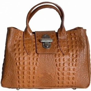 Etasico Italian Leather Croco Print Cognac Handbag